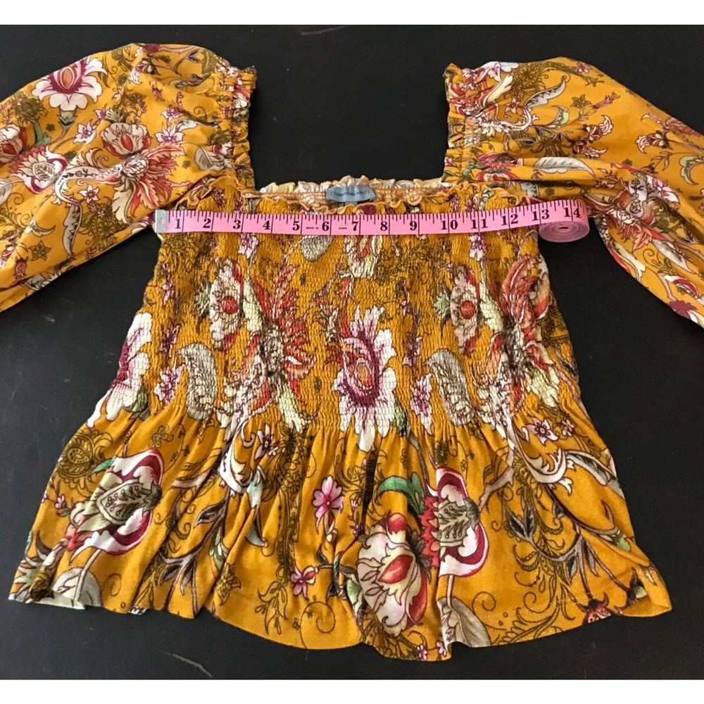 Anthro Conditions Apply Smocked Sweetheart Floral Blouse Boho S